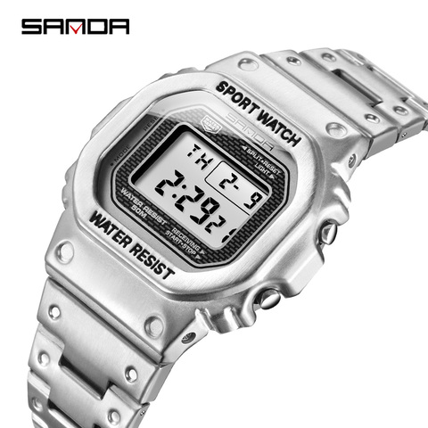 SANDA Top marque de luxe hommes montres LED montre numérique hommes 5ATM décontracté étanche montre-bracelet en acier horloge Relogio Masculino 390 ► Photo 1/6