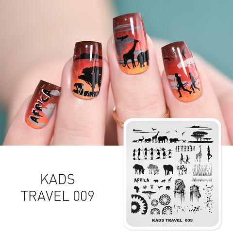 1pc Nail Art estampage plaques afrique Style ongles timbre Tenmplate Lion éléphant girafe Tribal personnes Image pochoir pour manucure ► Photo 1/5