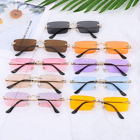 Lunettes de soleil rectangulaires sans bords pour femmes, UV400, Design rétro, dégradé de couleur, cyclisme, unisexe ► Photo 1/6