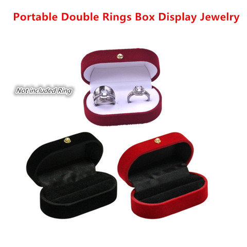 1 Pc Portable Double Anneaux Boîte à Bijoux Cadeau De Mariage Fiançailles Anneau Pour Coque Organisateur Pour les femmes ► Photo 1/6