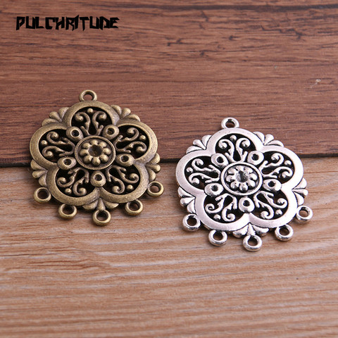 PULCHRITUDE 2 pièces 32*40mm deux couleurs en alliage de Zinc Vintage rond creux fleur connecteurs pendentifs fabrication de bijoux bricolage artisanat à la main ► Photo 1/5