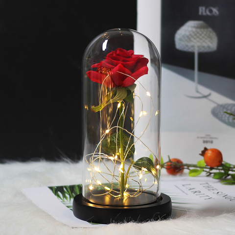 Lampe la vie éternelle de fleurs en cristal et la bête rose, avec batterie, cadeau d'anniversaire, pour la saint-valentin, décoration pour la maison pour maman, LED ► Photo 1/6