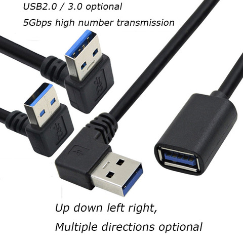 0.3M 90 degrés USB 3.0/2.0 mâle à femelle adaptateur câble Angle rallonge 5Gbps Transmission rapide gauche/droite/haut/bas ► Photo 1/6