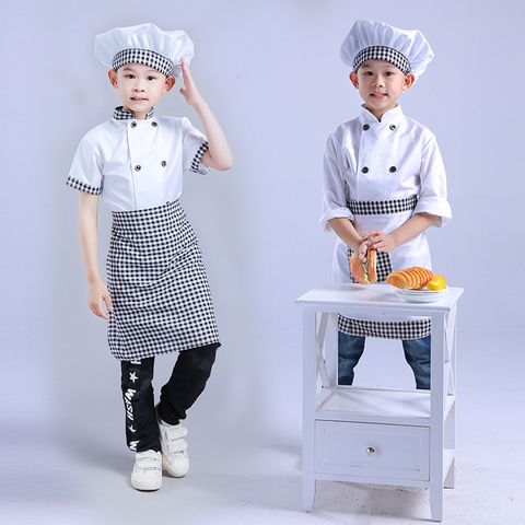 Vestes de Chef pour enfants, uniforme de jeu de cuisine, uniforme chapeau de cuisinier de Restaurant, Costumes de Cosplay pour Halloween, ensembles de vêtements de serveur pour enfants ► Photo 1/5