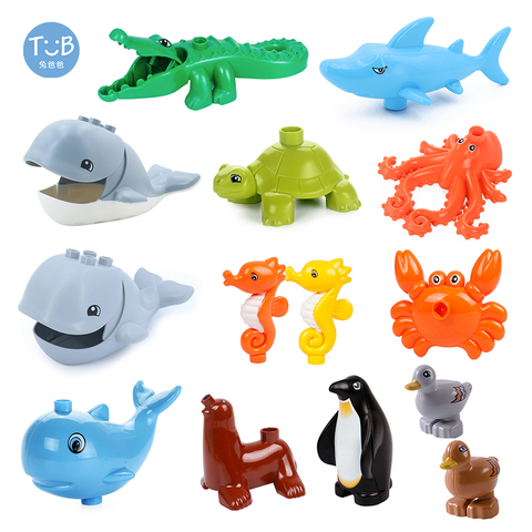 Duploe-blocs animaux océaniques, ensemble de blocs de construction, requin/baleine, Crocodile, tortue, crabe, pièces de poulpe, jouets éducatifs, cadeau pour enfants ► Photo 1/6