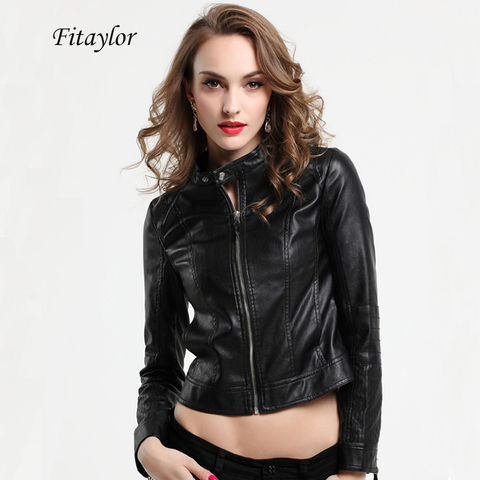 Fitaylor – blouson de motard en similicuir PU femme, vêtement d'extérieur, noir, rose, mat, printemps ► Photo 1/6