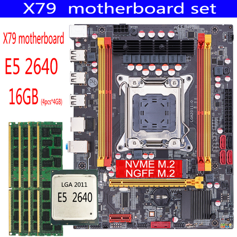Qiyida X79 ensemble de carte mère avec Xeon LGA2011 E5 2640 4x4GB = 16GB 1333MHz DDR3 ECC REG mémoire MATX NVME LGA2011 carte mère X79 6M ► Photo 1/5