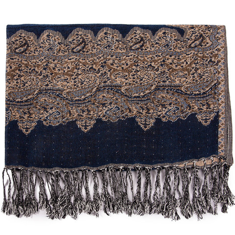 Foulard en soie 2 tons avec bordures Paisley Pashmina, châle enveloppant, léger, grands glands fins et longs ► Photo 1/6