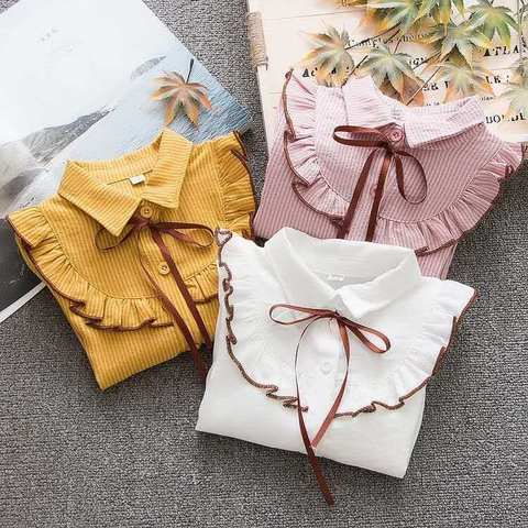 Nouveau printemps été 2022 coton Blouse pour grandes filles rayé vêtements enfants à manches longues école fille chemise enfants hauts 2-8 ans ► Photo 1/6