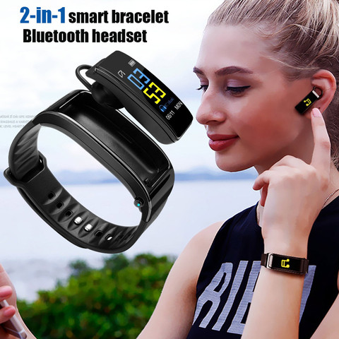 Bracelet connecté 2 en 1 avec écouteurs Bluetooth, moniteur de fréquence cardiaque, montre étanche, DJA99 ► Photo 1/6