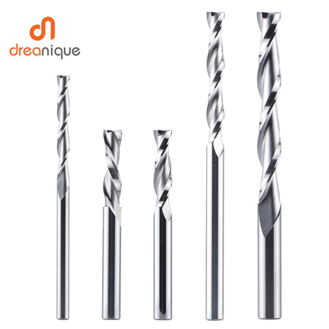 Dreanique 1pc fraise carbure monobloc 3.175 4 6 8mm 2 cannelure spirale routeur Bit carbure fraise en bout bois MDF vers le haut coupe vers le bas ► Photo 1/6