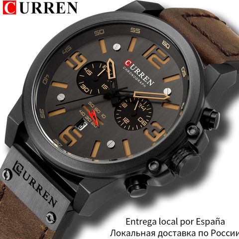 CURREN hommes montres haut de gamme marque de luxe étanche Sport montre-bracelet chronographe Quartz militaire en cuir véritable Relogio Masculino ► Photo 1/5