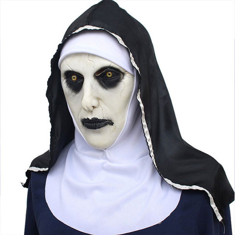 Masque d'horreur de nonne Valak, en Latex, effrayant, avec foulard, casque intégral, accessoires de fête d'halloween ► Photo 1/6