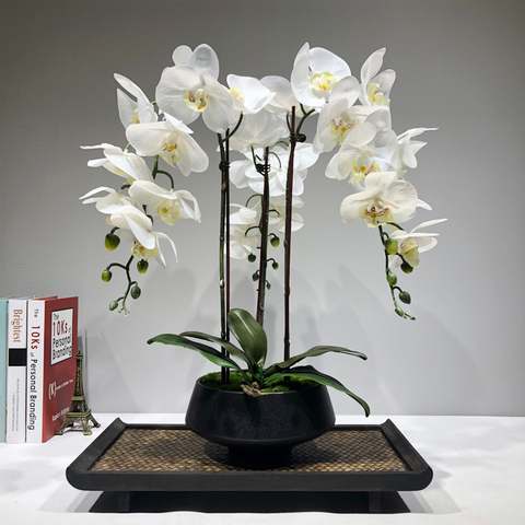 Grand artificiel orchidée fleur arrangement PU réel toucher main sentiment étage Table décoration maison haute qualité bouquet pas de vase ► Photo 1/6