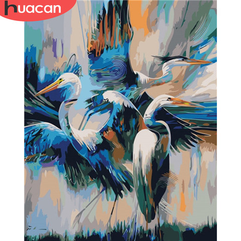 HUACAN – Kits de peinture à l'huile, oiseaux, animaux, peint à la main, toile, dessin d'images par numéros, grue, décoration de maison, bricolage, cadeau ► Photo 1/6