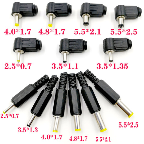 10PC 5.5x2.5 5.5x2.1 4.8x1.7 4.0x1.7 3.5x1.35 3.5x1.1 2.5x0.7mm mâle prise d'alimentation cc Angle de connecteur 90 180 degrés bouchons en forme de L ► Photo 1/6