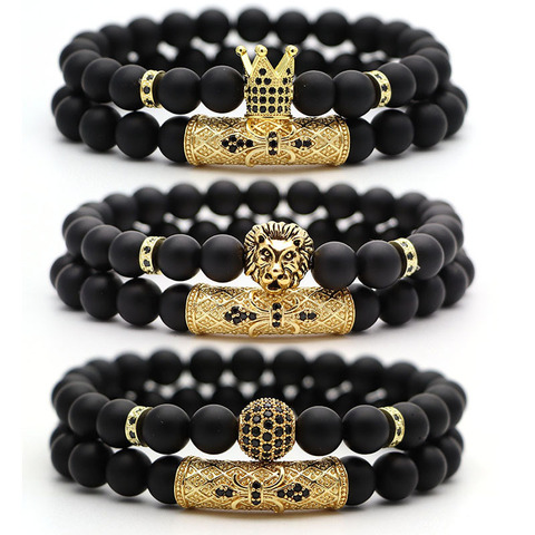 Bracelets en pierres naturelles pour hommes, 4 styles, bijou classique noir mat, 2 pièces/ensemble ► Photo 1/6