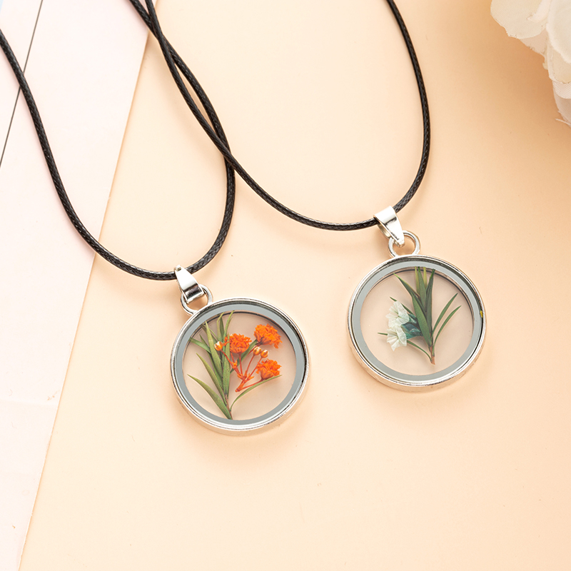 Collier en fleurs naturelles séchées pour femmes, collier rond en verre, bijoux à pendentif, vente en gros, cadeau de fête des mères ► Photo 1/6