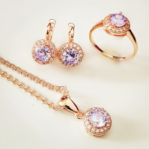 Ensemble de bijoux de mariée pour femmes, couleur or, ensemble colliers, boucles d'oreilles, anneau, mode, violet, nouvelle collection 585, 2022 ► Photo 1/6