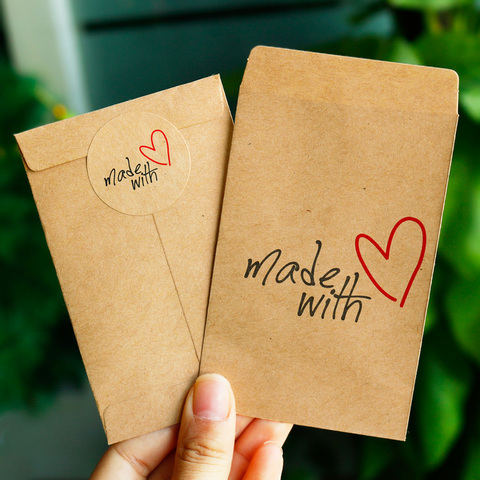 Sac en papier fabriqué avec gratitude Love, avec autocollant en papier Kraft, emballage cadeau pour mariage, sac de bonbons, 50pcs ► Photo 1/6