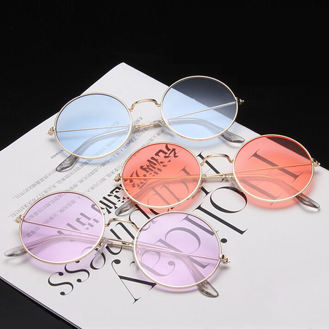 Lunettes De soleil rondes classiques pour femmes, De styliste, en alliage couleur bonbon, miroir Street Beat Shopping Oculos De Sol ► Photo 1/6