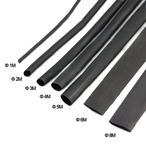 Kit de tube thermorétractable, noir, gaine rétractable, set de 8 meter, fil connecteur, DIY, 1 2 3 4 5 6 8 10 mm, 2:1 ► Photo 1/2