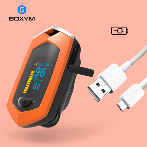 BOXYM doigt oxymètre De pouls Pulsioximetro SpO2 PR OLED Rechargeable CE médical Oximetro De Dedo moniteur De fréquence cardiaque ► Photo 1/6