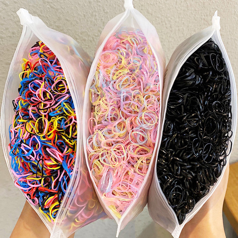 Bandes de caoutchouc élastiques jetables, 1000 pièces/paquet, petits accessoires colorés pour queue de cheval, cheveux à la mode ► Photo 1/6