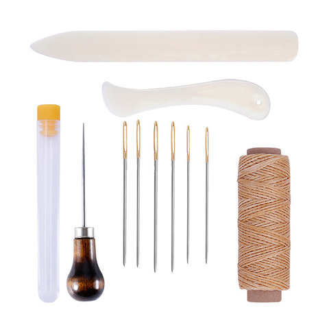 Ensemble d'outils de couture en cuir, 11 pièces, avec dossier en os, aiguilles de Creaser, poinçon fil ciré pour bricolage, fournitures artisanales ► Photo 1/6