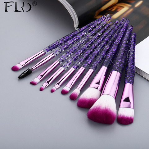 FLD – ensemble de pinceaux de maquillage à paillettes, avec poignée en cristal, pour poudre, fond de teint, sourcils, Mascara, Eyeliner, kit d'outils, 10 pièces ► Photo 1/6