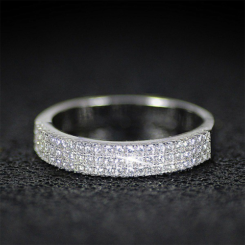 Huitan – bague en Zircon à trois rangées de pierres pavées pour femme, anneau demi-cercle, cristal scintillant, Simple, nouveau Style, bijoux de fête de mariée, à la mode, offre spéciale ► Photo 1/4