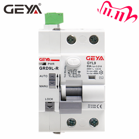 GEYA – dispositif de fermeture automatique à distance, disjoncteur 2P 40A 63A 30mA 100mA 300mA RCD, 6KA ELCB RCCB, GRD9L-R ► Photo 1/6