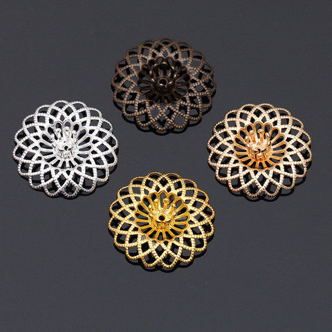 Connecteurs de fleurs en filigrane de 22mm, 10 pièces/lot, bonnets de perles en laiton à 2 couches ajourées pour bricolage, fabrication de bijoux, trouver 0260 ► Photo 1/6