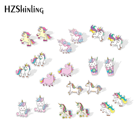 Boucles d'oreilles licorne en acrylique pour bébé, en résine époxy, bijoux à clous d'art, cadeaux pour fille et garçon, nouvelle collection 2022 ► Photo 1/6