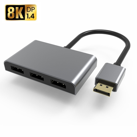 DisplayPort v1.4 à 3x DisplayPort MST Hub avec Micro puissance 8K/4K @ 60Hz alliage d'aluminium Audio et vidéo convertisseur DP 1.4 adaptateur ► Photo 1/6