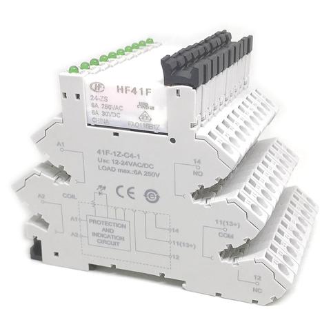 Relais fin sans vis 5 pièces, 41F-1Z-C4-1 HF41F 5V 12V 24V 6A 1CO, borne à vis avec LED et Circuit de Protection 24vdc/AC, relais pour gaufrettes ► Photo 1/6