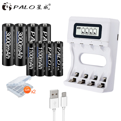 Piles rechargeables PALO AA 3000mah + 1.2v NiMh AAA 1100mah avec chargeur de batterie intelligent AA pour batterie NIMH AA 1.2v ► Photo 1/6