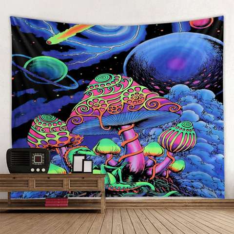 Hippie tapisserie Trippy champignon psychédélique fond tissu décoration murale tissu tapisserie maison Art déco murale bandes ► Photo 1/6