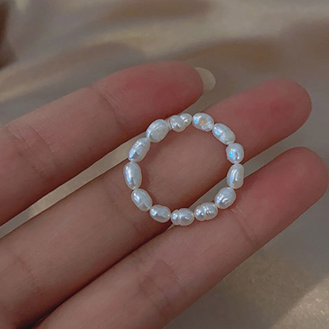 Nouveau minimaliste Multi perle simulée perle géométrique anneaux femmes doigt bijoux mode réglable anneau élastique ► Photo 1/5