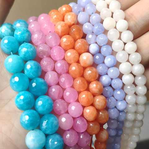 Perle de pierre de Jades naturelle à facettes de 4 à 12mm, perles rondes de calcédoine violette et bleue pour la fabrication de bijoux, accessoires de Bracelet à faire soi-même, 15 pouces ► Photo 1/6