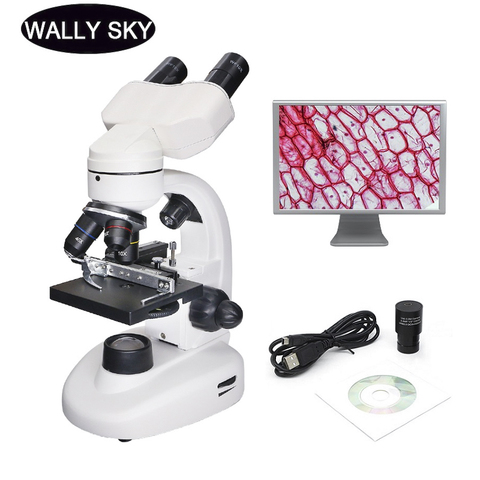 Microscope binoculaire LED biologique 40x-1600x numérique, caméra numérique USB 2.0mp, pour étudiant, oculaire 100 pièces préparé ► Photo 1/6