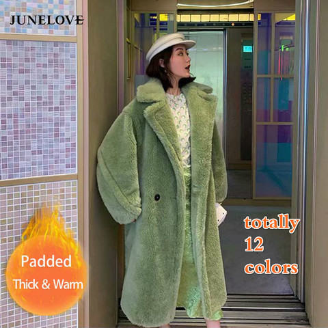 JuneLove femmes hiver chaud en fausse fourrure Manteau Vintage manches longues Femme épais manteau Teddy Bear Casual desserrées Oversize Outwears ► Photo 1/6