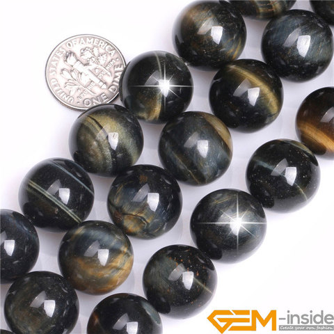 Perles rondes en pierre d'oeil de tigre bleu pour la fabrication de bijoux, 15 pouces, 6mm, 8mm, 10mm, 12mm, 14mm, sélectionnables ► Photo 1/6