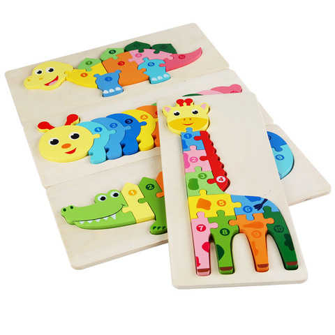 Puzzle 3D en bois avec animaux de dessin animé, jouets Montessori pour bébés, apprentissage précoce de la Cognition, jouet éducatif ► Photo 1/6