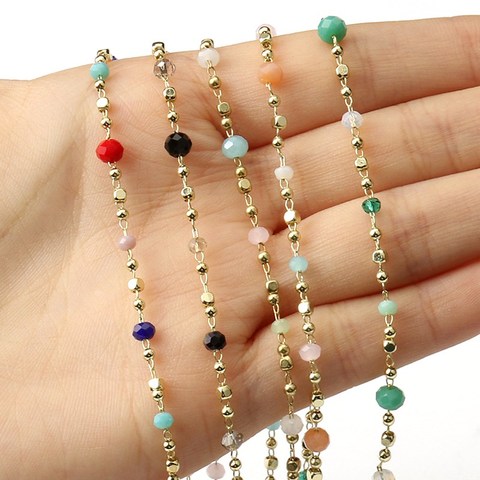 Perles de pierre pour la fabrication de bijoux, 1 mètre, en acier inoxydable, couleur or, Bracelets, colliers, chevilles, accessoires ► Photo 1/6