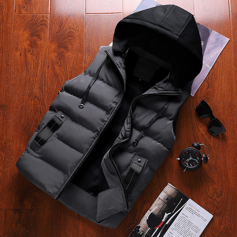 Hommes veste hommes gilet veste nouveau hiver à capuche sans manches vestes élégant hommes gilet grande taille coupe-vent chaud gilet gilet ► Photo 1/6