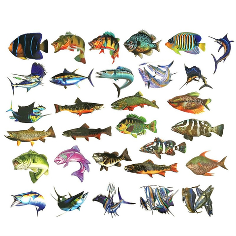 10/50 pièces en plein air pêcheur aller pêche mode poissons autocollants pour ordinateur portable et téléphone portable bagages Skateboard boîte réservoir autocollant ► Photo 1/4