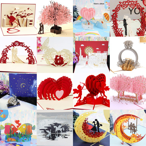 3D Pop UP saint valentin cartes de voeux Invitation de mariage amoureux carte-cadeau fleur pour petite amie professeur Mather Day en gros ► Photo 1/6