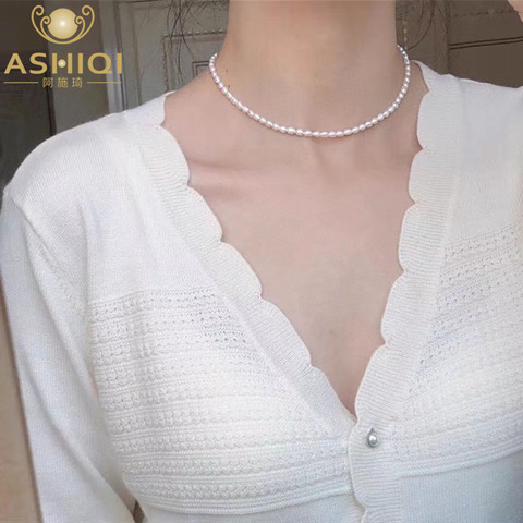 ASHIQ-MiNi collier en perles d'eau douce en argent Sterling 925, joli cadeau pour le nouvel an ► Photo 1/6