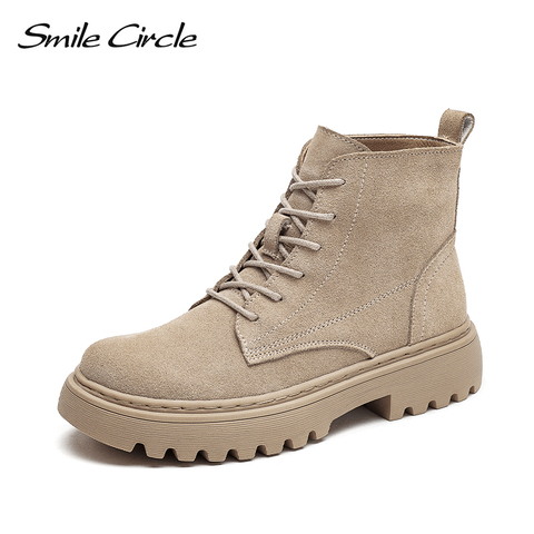 Smile Circle – Bottines fashion en daim, chaussures plates, pour femme, bottes courtes, saison automne hiver ► Photo 1/6